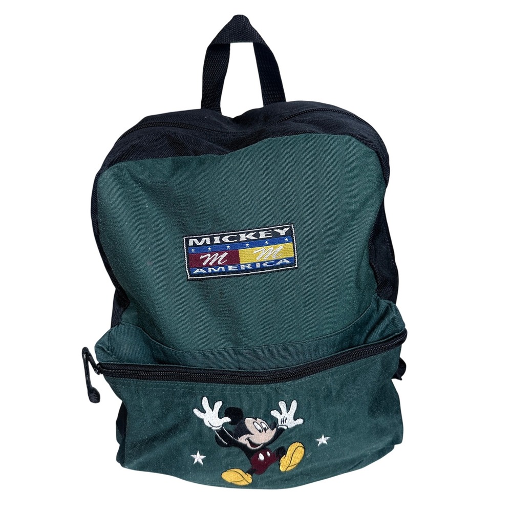 Disney Mickey America Backpack Unisex Small Green Black Vintage Canvas Rucksack
